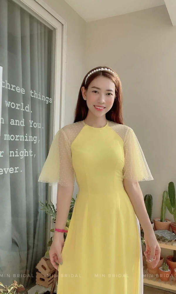 Áo Dài Vàng tay Voan