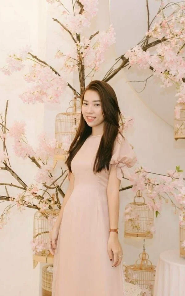 Áo Dài Organza Nude Beige