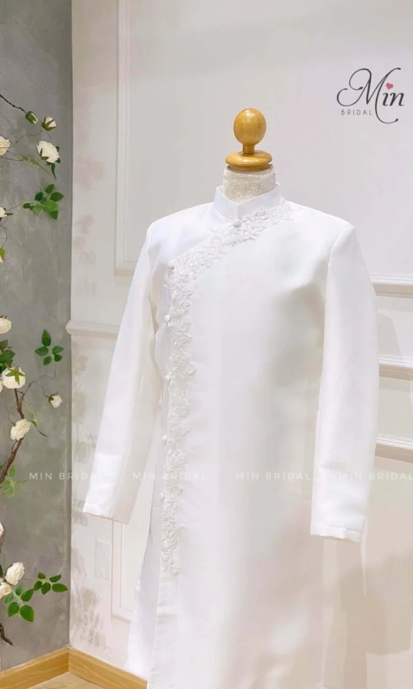 Áo Dài Tappta Trắng viền Ren