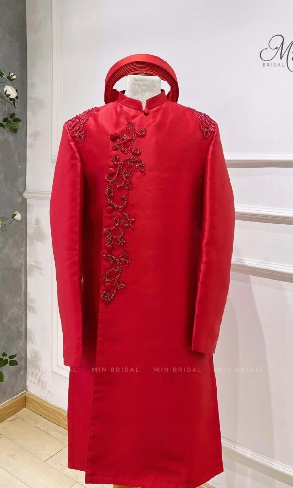 Áo Dài Tafta Đỏ viền Ren