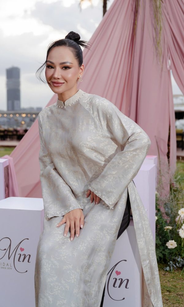 Áo Dài Lụa Tơ - Xám Kem