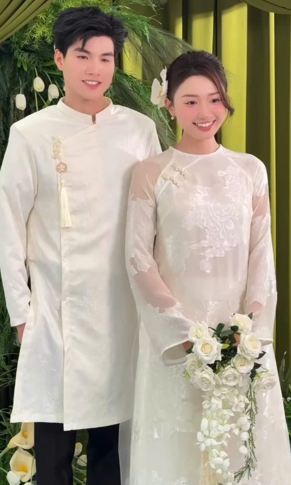 Áo Dài Hồng Sa - Trắng Kem