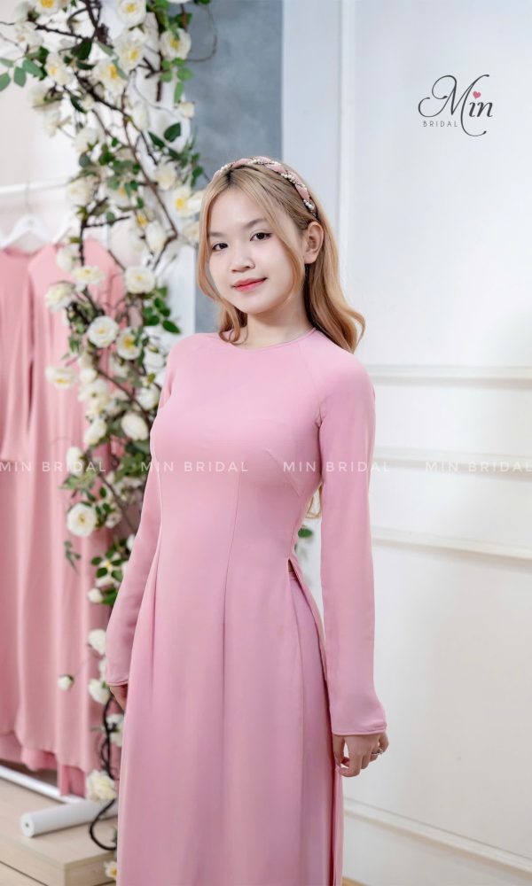 Áo Dài Lụa Hàn Hồng ruốc