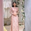Áo Dài Hồng Lụa Hoa Dây