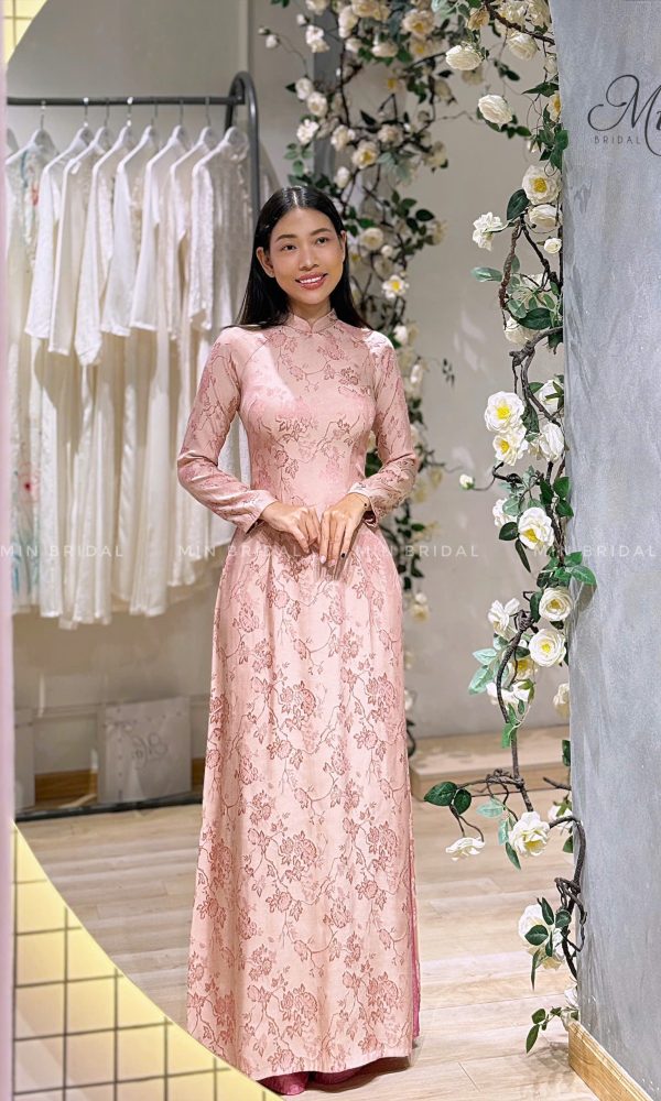 Áo Dài Hồng Lụa Hoa Dây