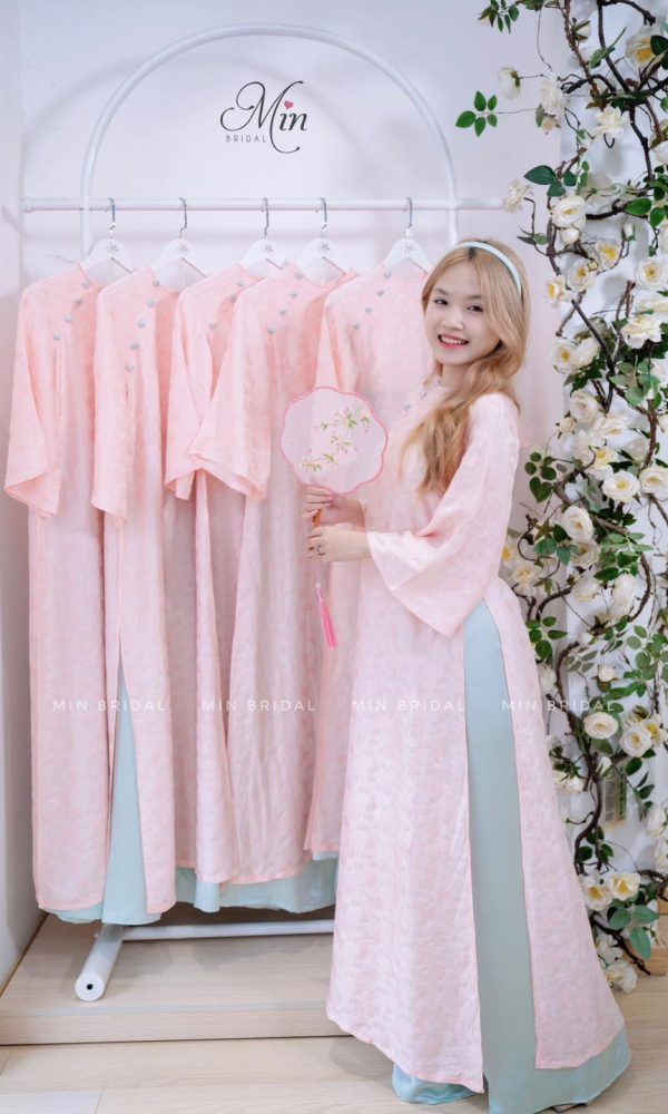 Áo Dài Lụa Tơ Tằm Hồng Phấn