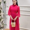 Áo Dài Hồng Sen Organza