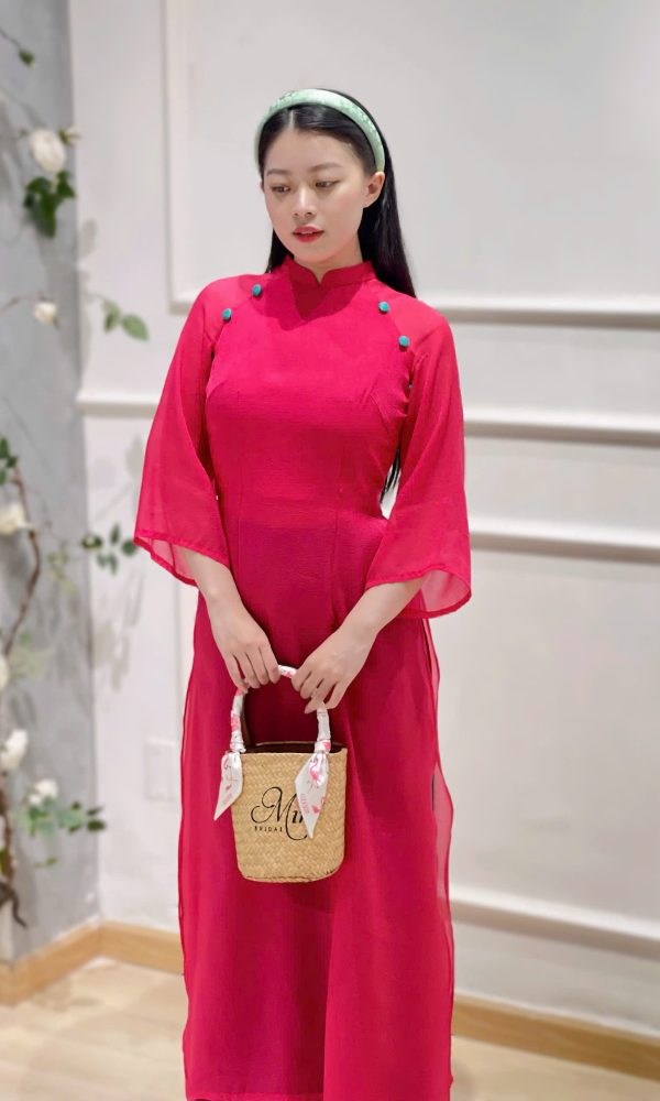 Áo Dài Hồng Sen Organza
