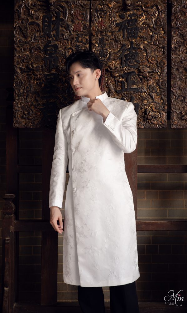 Áo Dài Gấm Trắng Cao Cấp